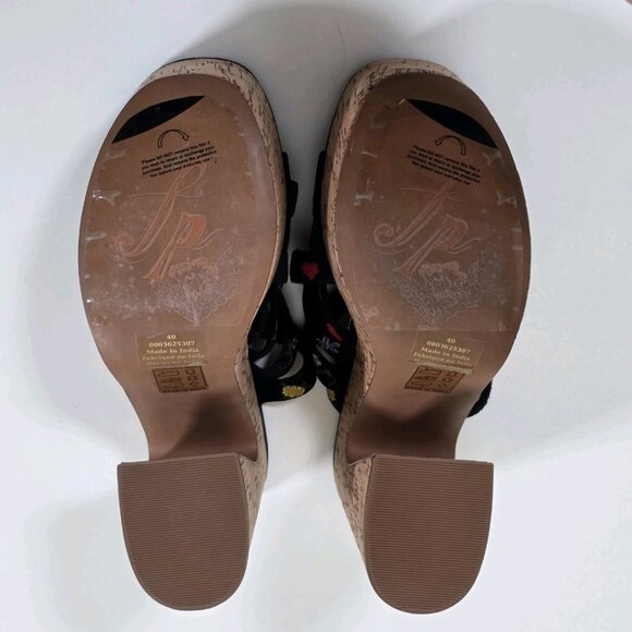 Free People Lisbon Clogs Womens 40 Chunky Cork Platform Suede Floral Embroidery - Picture 9 of 16